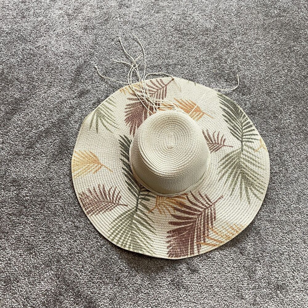 Unbranded Sun Hat Womens One Size Beige Paper Straw Floral Wide Brim SPF Beach